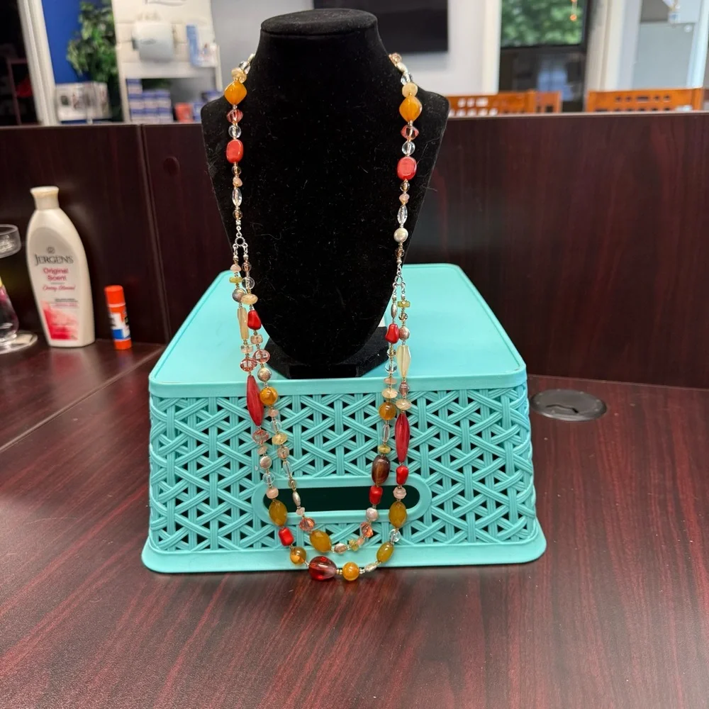 Avon long double strand spice colored Beaded Necklace NIB vintage 2007
